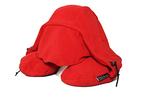 Lights Out - 1st Block Out The World Travel Pillow - (Red) with Hoodie, Germ Shield and Contour Neck Support. Perfect Travel Pillow for Sleeping in Car, Air, Bus, Train and for Every College Student