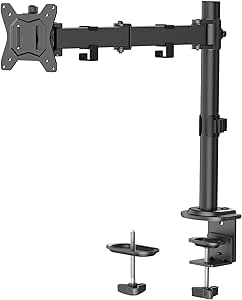 HUANUO Single Monitor Mount, Monitor Arm for 13”-32” Monitors up to 17.6 lbs, Adjustable Monitor Stand with 16” Max Height, Desk Mount with C-Clamp and Grommet Base, VESA 75x75mm or 100x100mm