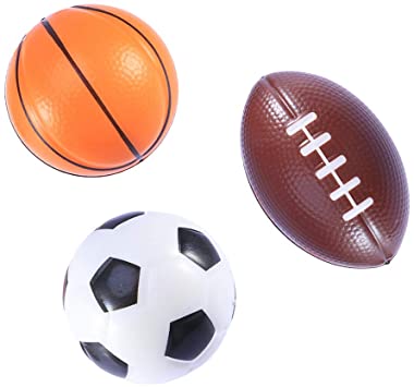 LUOEM 3 Pcs Mini Sports Balls Party Favors Soccer Stress Ball Foam Sports Balls for Kids (Football,Basketball,Rugby)