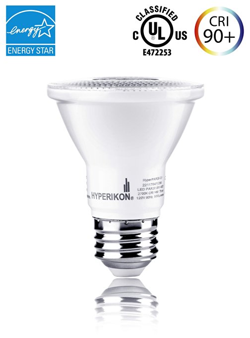 Hyperikon® PAR20 LED Bulb, 8W (50W equivalent), 2700K (Warm Glow®), CRI90 , Flood Light Bulb, 40° Beam Angle, Medium Base (E26), Dimmable, UL-Listed and Energy Star-Qualified