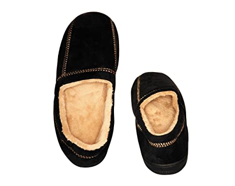 Modern Moccasin Memory Foam Men's Slipper, Size 9-10 - Stylish Microsuede - Long-Lasting Memory Foam - Warm Fleece Lining - Men's Slippers, Black