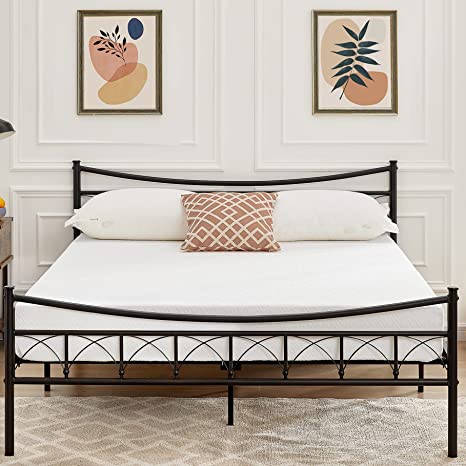 VECELO Metal Platform Bed Frame, Iron Mattress Foundation with Headboard and Footboard, No Box Spring Needed, No Noise/Easy Set Up, Queen Size, Black