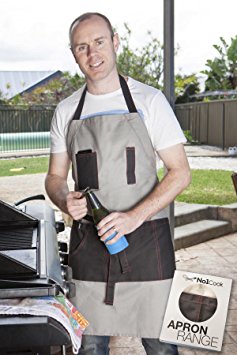 No1Cook Men's Grilling Apron by Durable, sturdy, modern design and plenty of pockets for bbq use; perfect grilling apron for dad. Detachable bottle opener for the thirsty Grill Master
