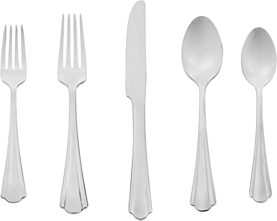 AmazonBasics 20-Piece Stainless Steel Flatware Silverware Set with Scalloped Edge, Service for 4