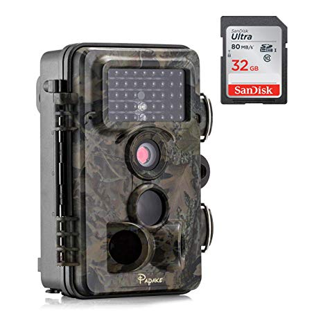 Trail Game Camera 12MP Wildlife Motion Activated Camera Night Vision 65FEET 42PCS IR LEDs 0.4s Trigger Waterproof No Glow Trail Camera for Hunting Home Outdoor Security (with 32G SD Card)