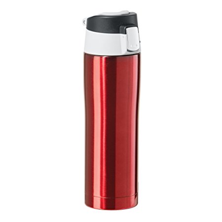 Oggi 8078.2 Double Wall Vacuum Sealed Stainless Steel Travel Mug with Flip-Open Locking Lid (0.5 Lt./16 Oz.)-Red