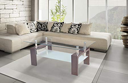 Home Office Glass Coffee Table Rectangle White Black Red Walnut Legs Chrome Modern New (Walnut)