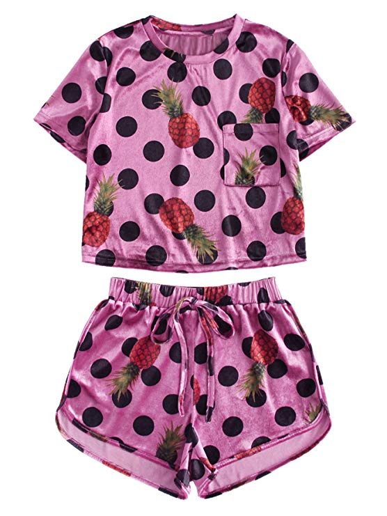 DIDK Women's Cute Cartoon Print Tee and Shorts Pajama Set