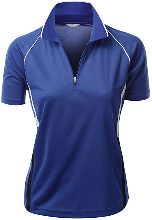 Women's Coolmax 2 Tone Collar Zipup Polo T-Shirt