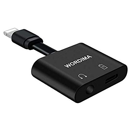 WORDIMA Headphone 3.5mm Jack Adapter for iPhone XS MAX XR, 3.5mm Audio Splitter Earphone Connector Music Charger Convertor 2 in 1 Aux Adapter Compatible with iPhone 8/X/XS MAX/XR/8Plus/7/7 Plus(Black)
