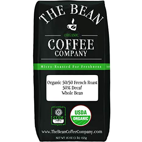 The Bean Coffee Company Organic 50/50 French Roast, 50% Decaf, Whole Bean, 16-Ounce Bag