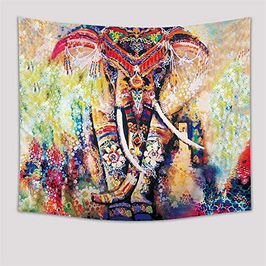 SOFTBATFY Watercolor Elephant Tapestry Psychedelic Bohemian Tapestries Wall Hanging Decor Indian Home Hippie Bohemian Tapestry (M, Watercolor Bohemian Elephant)