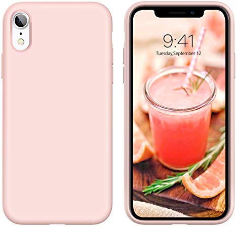 YINLAI iPhone XR Case 2018, Liquid Silicone Slim Soft Gel Rubber Cover Microfiber Cloth Lining Cushion Lightweight Shockproof Protective Durable Girly Women Phone Covers for iPhone XR 6.1, Light Pink