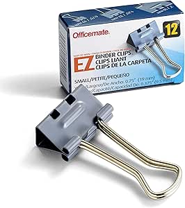 Officemate EZ Binder Clips, Small Size, 12/Box, Gray (99220)