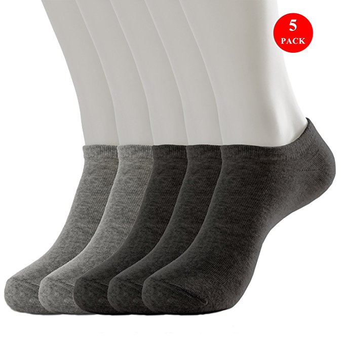 No Show Socks For Men 5 Packs - Cotton Heel Non Slip Low Cut Boat Socks