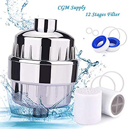 12-Stage Shower Filter CGM - Shower Head Filter - Chlorine Filter - Hard Water Filter - Water Softener - Showerhead Filter - 2 Replaceable Filter Cartridges - Water Filter for Shower Head