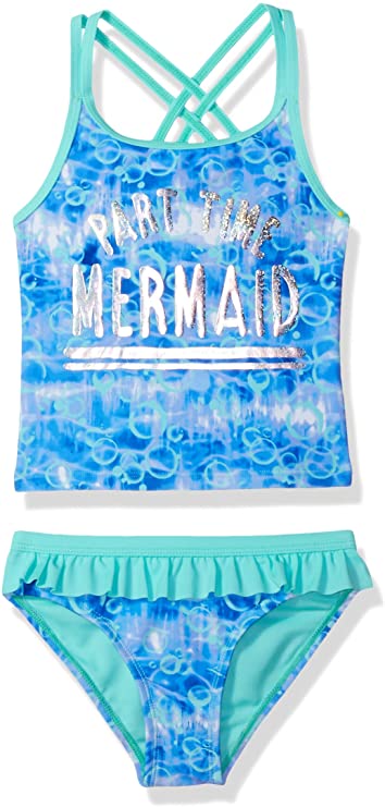 Angel Beach Girls' Little Tye Dye Mermaid Foil Tankini Swim Set