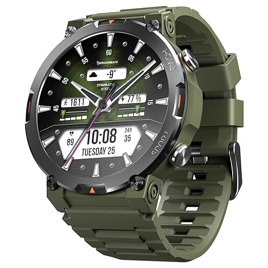 CrossBeats Everest Smart Watch for Men 1.43" True AMOLED, Always ON Display Bluetooth Calling Rugged Outdoor Military Standard Certified Upto 15 Days Battery Life Smartwatch 100  Sports Mode (Green)