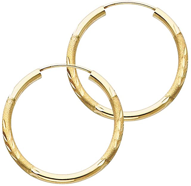 14k Yellow Gold 2mm Thickness Endless Hoop Earrings - 8 Different Size Available