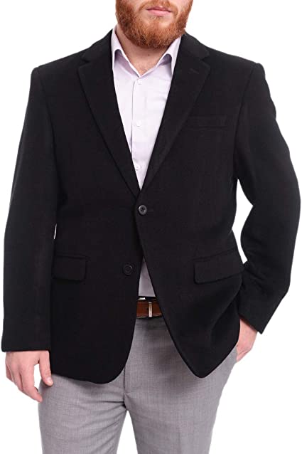 Prontomoda Classic Fit Solid Black Lambs Wool Cashmere Blend Blazer Sportcoat