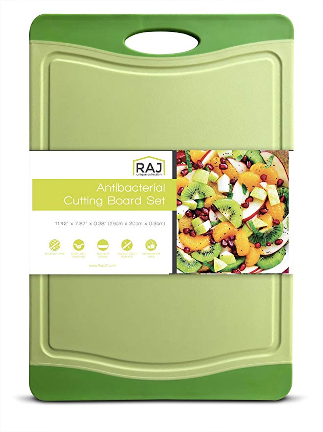 Raj Plastic Cutting Board Reversible Cutting board, Dishwasher Safe, Chopping Boards, Juice Groove, Large Handle, Non-Slip, BPA Free, FDA Approved (12", White/Green)