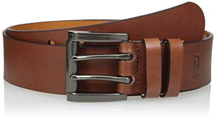 Levi's Men's Work Belt - Heavy Duty Thick Wide Soft Leather Strap with Silver Double Prong Buckle