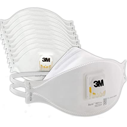 3M Aura Particulate Disposable Respirator 9211  with Cool Flow Valve, N95, Smoke, Grinding, Sanding, Sawing, Sweeping, Woodworking, Dust, 10/Pack