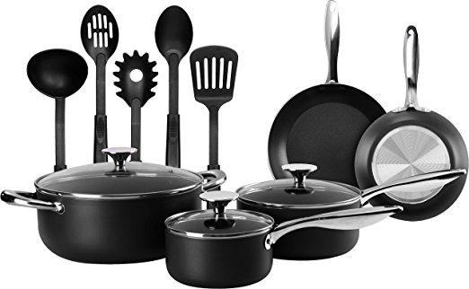 13-Pieces - Heavy Duty Cookware Set - Stainless Steel Handle - Black - Multipurpose Use for Home, Kitchen or Restaurant - by Utopia Kitchen