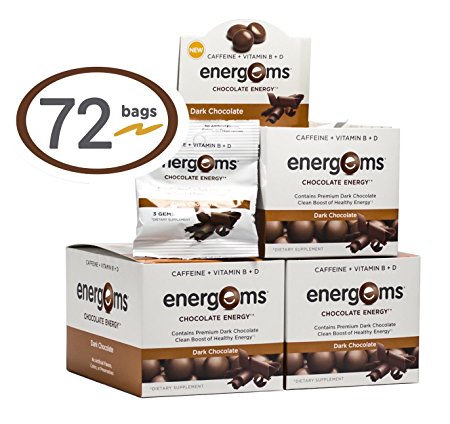 Energems Dark Chocolate Energy Boost with Caffeine, Vitamin B, Vitamin D, Antioxidants, plus L-Theanine - Contains 216 Original Dark Chocolate Dietary Supplement Gems (3 Boxes w/24 bags each)