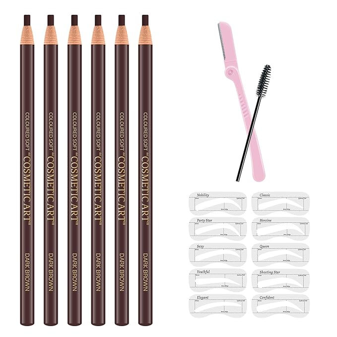 Ownest 6 Pcs Pull Cord Peel-off Eyebrow Pencil Tattoo Makeup and Microblading Supplies Set for Marking, Filling and Outlining, Waterproof and Durable Permanent Eyebrow Liner -Dark Brown