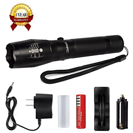 Rechargeable Flashlight, zotoyi High Powered Flashlight, Waterproof LED Tactical Flashlight with 5 Modes for Camping Hiking