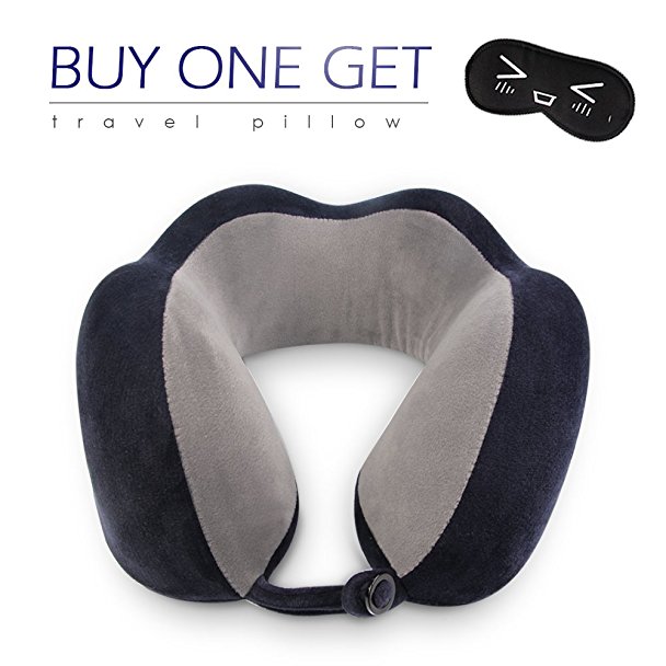 ROUTESUN Travelmate Memory Foam Neck Pillow With Sleep Mask,Velour Cover,Carry Bag,Packsack,Neck Pain Support Pillow,Comfort 100% Pure Memory Foam Neck Pillow Airplane Travel Kit