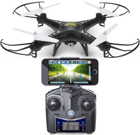 DEERC HS110W FPV Drone with 720P HD Live Video Wifi Camera 2.4GHz 4CH 6-Axis Gyro RC Quadcopter with Altitude Hold, Gravity Sensor and Headless Mode Function RTF Includes Bonus Power Bank, Black