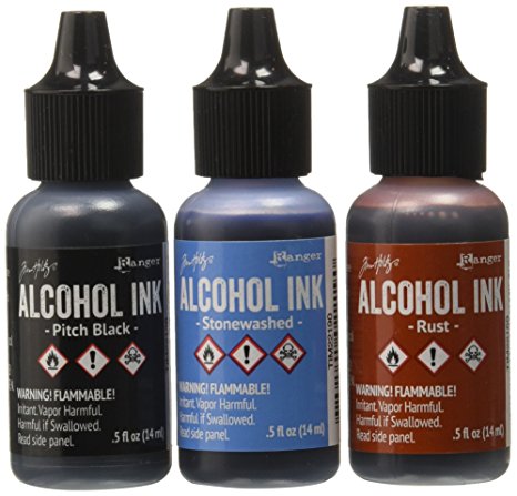 Ranger Adirondack Alcohol Ink 1/2-Ounce 3/Pkg, Miners Lantern, Rust/Stonewash/Pitch Blk