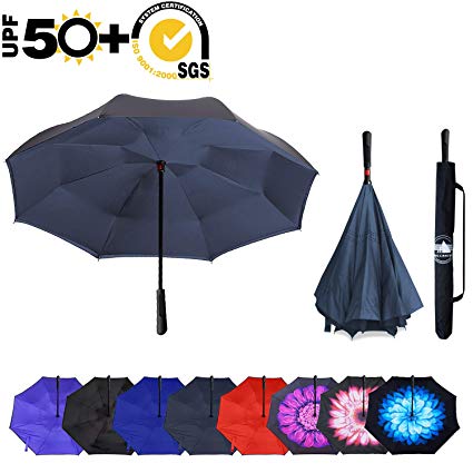 ABCCANOPY Inverted Umbrella,Double Layer Reverse Windproof Teflon Repellent Umbrella for Car and Outdoor Use, UPF 50  Big Stick Umbrella with ABS Handle and Carrying Bag