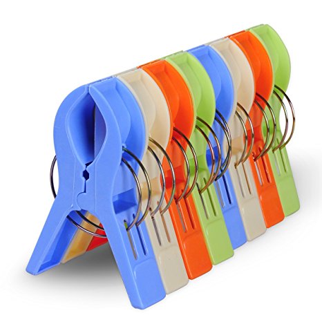 Ecrocy 8 Pack Bright Color Jumbo Size Beach Towel Clips for Beach Chairs Or Lounge Chair - Keep Your Towel From Blowing Away,clothes Lines