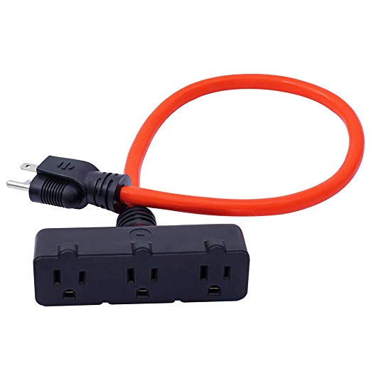 KMC 3-Outlet Power Extension Cord, 12AWG 2-Feet Extension Cord, 125V/15Amp 1875Watt, Orange