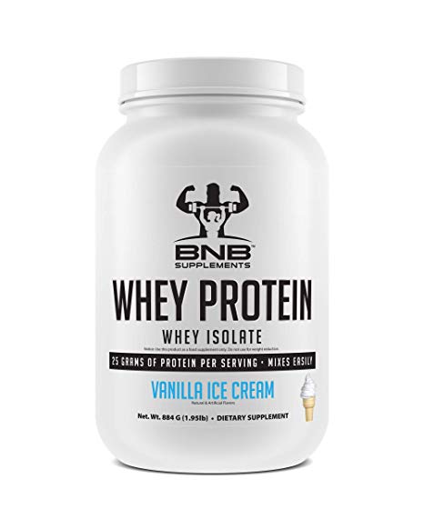 100% Whey Protein Isolate - Vanilla Ice Cream Flavor - 25g of Protein per Serving - 2lb Tub - Mixes Easily - Delicious Protein Recovery Shake - by BNB Supplements
