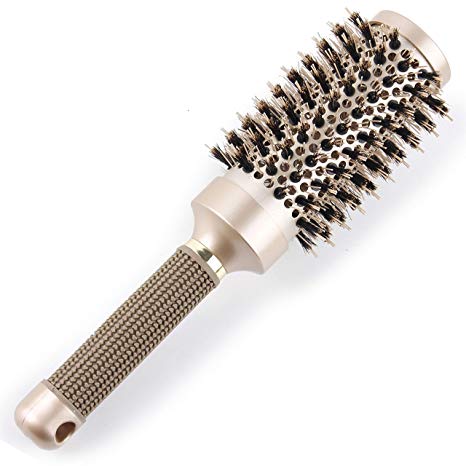 Thermal Ceramic & Ionic, Curling & Straightening Blow Dryer Round Hair Brush for Blow Drying With Natural Boar Bristle for Hairdressing Gold Round Brush 4 Sizes (1.7 Inch)