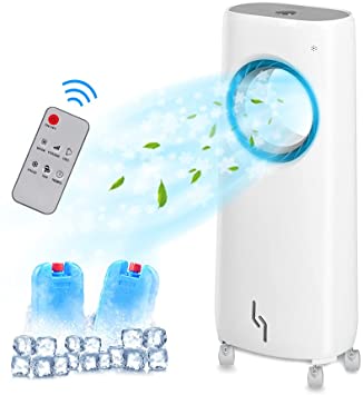 Evaporative Air Cooler-3-in-1 Portable Air Cooling Fan, Instant Cool & Humidify with 3 Speeds, No Noise Tower Fan, No Dust, 3 Modes, 8H Timer, Bladeless Fan for Pacific Cool Bar Large Room Office