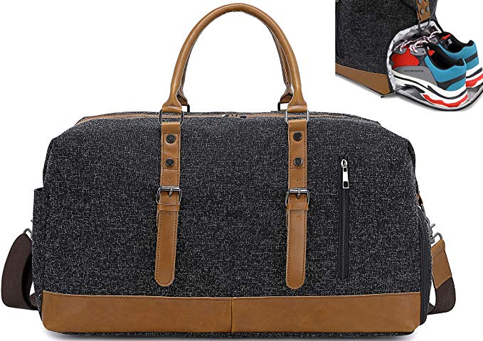 BLUBOON Weekender Overnight Bag for Women Travel Tote Canvas Carry-on Duffel Bags with Shoe Compartment and Shoulder Strap (836-X Black)
