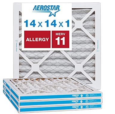 Aerostar Allergen & Pet Dander 14x14x1 MERV 11 Pleated Air Filter, Made in The USA, (Actual Size: 13 3/4"x13 3/4"x3/4"), 4-Pack