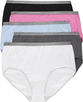 Hanes Women's Just My Size Brief Underwear, Cotton Stretch Brief Panties, Plus Sizes, 5-Pack