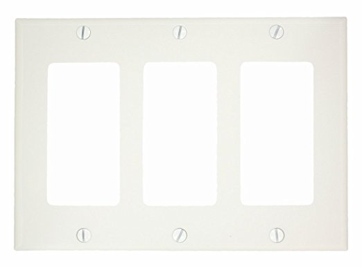 Leviton 80411-NW 3-Gang Decora/GFCI Device Wallplate, Standard Size, Thermoset, Device Mount, White