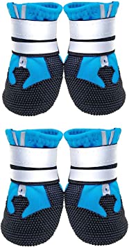 Lurowo Protective Dog Boots, Set of 4 Waterproof Dog Shoes with Safe Reflective Straps, Paw Protectors for Small, Medium and Large Dogs Blue Black (M)