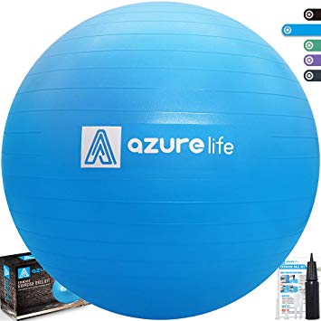 Azure life Professional Grade Exercise Ball, Anti-Burst & Non-Slip Stability Balance Ball with Quick Pump Included,Multiple Sizes & Colors, Perfect for Birthing, Yoga, Pilates，Desk Chairs, Therapy