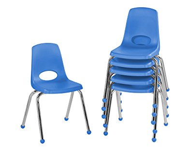 ECR4Kids 16" School Stack Chair, Chrome Legs with Ball Glides, Blue (6-Pack)