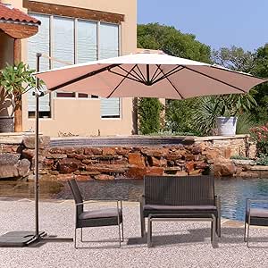 Grand patio 10Ft Patio Umbrella with Cross Base, Crank and Easy Tilt, 360° Rotation Outdoor Cantilever Offset Umbrella, Champagne