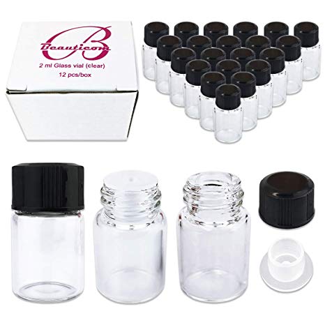 36 Packs Beauticom 2ML Clear Glass Vial for Essential Oils, Aromatherapy, Fragrance, Serums, Spritzes, with Orifice Reducer and Dropper Top