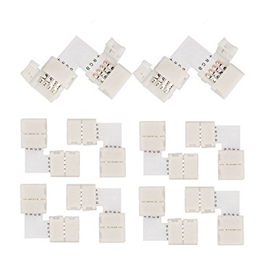 Zitrades LED Strip Connector 4 Pin, Compatible with 10mm Width SMD 5050 RGB Strip Light, Strip to Strip Jumper (10PCS L Shape   20PCS Clips)